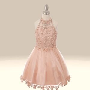 Blush beaded sequin short dress